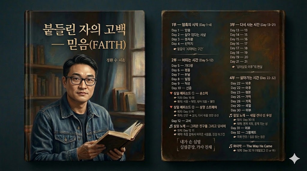 『붙들린 자의 고백』 앞표지와 뒤표지 목차